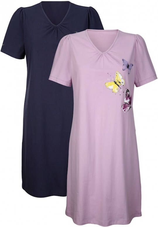 Blue Moon Nachthemden per 2 stuks eenvoudig model met bloemenprint voor Lila/Marine