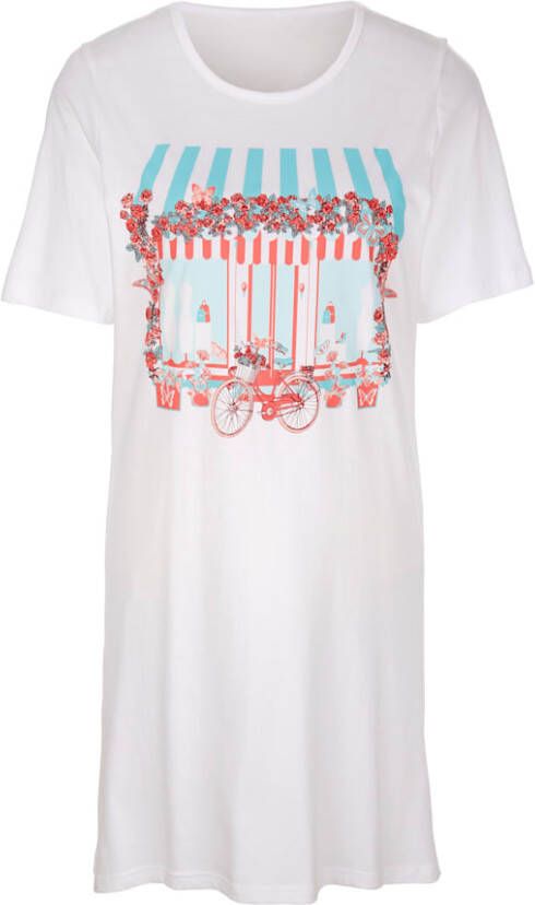 harmony Nachthemden per 2 stuks met effen paspel bij de hals Wit/Zalm