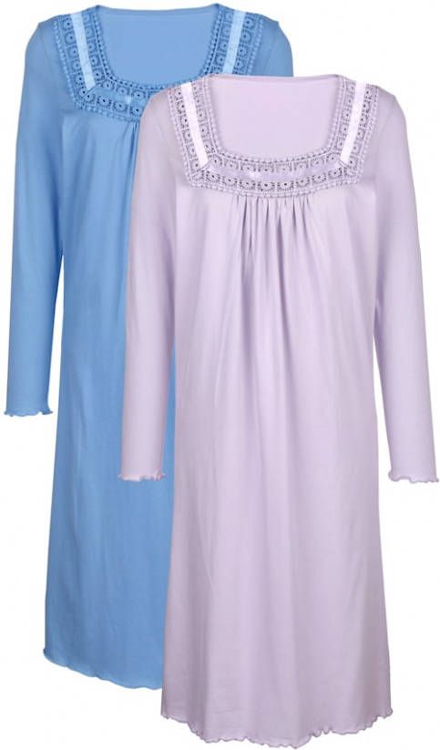 harmony Nachthemden per 2 stuks met kant aan de hals Blauw/Lila
