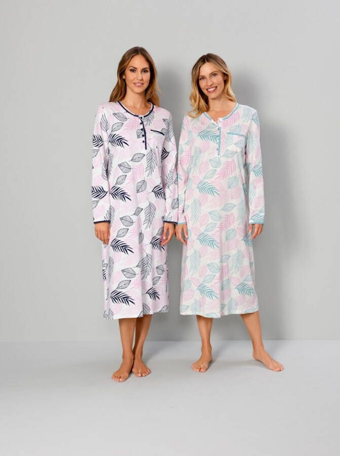 harmony Nachthemden per 2 stuks met schattig borstzakje Ecru/Marine/Jadegroen