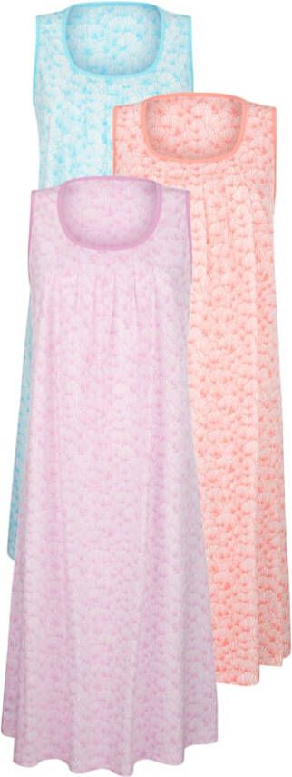 harmony Nachthemden per 3 met modieuze contrastpaspels Lichtroze/Turquoise/Apricot