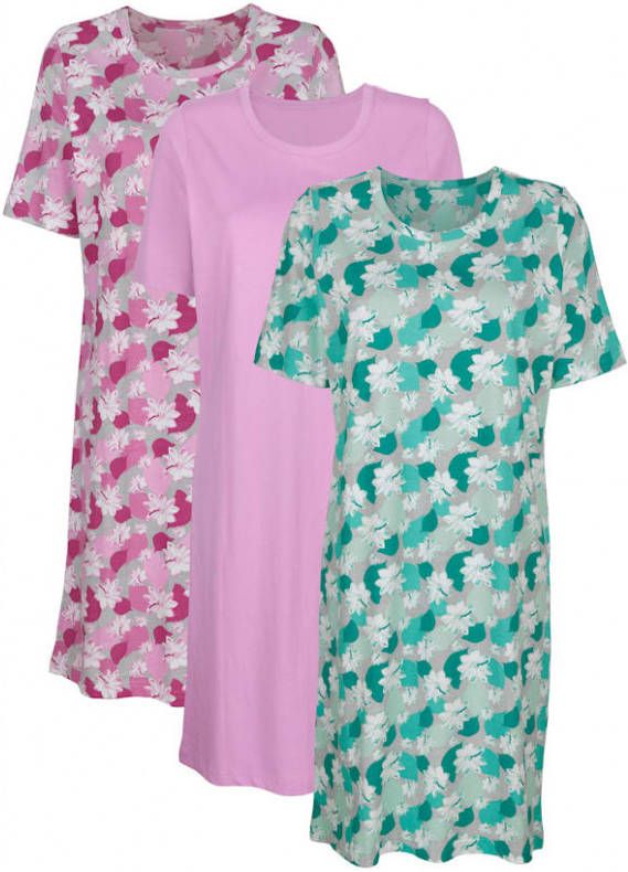 harmony Nachthemden per 3 stuks met bloemendessin Lichtroze/Cyclaam/Mint