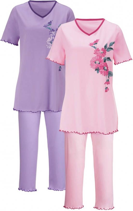 harmony Pyjama's per 2 stuks met decoratieve contrastpaspels Roze/Lila