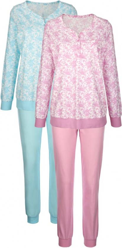 harmony Pyjama's per 2 stuks met schattig borstzakje Lichtroze/Turquoise/Ecru