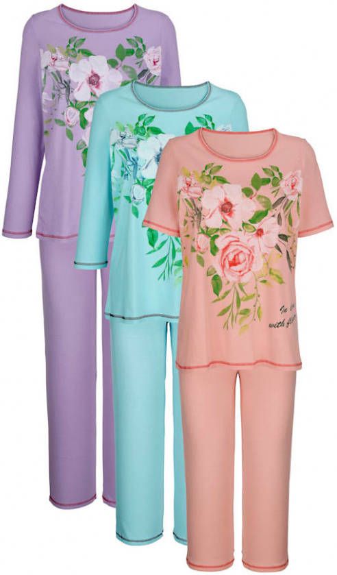 harmony Pyjama's per 3 stuks met 3 verschillende mouwlengtes Mint/Lila/Apricot