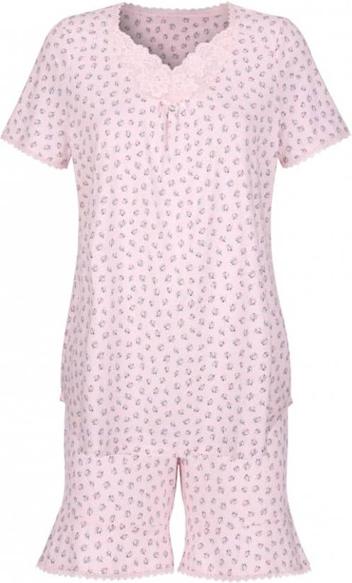 harmony Shortama met romantische details van kant Roze/Lichtgroen/Salie