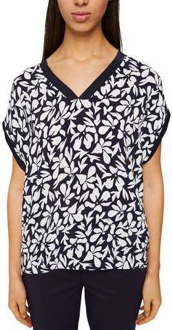 ESPRIT top met all over print donkerblauw/wit