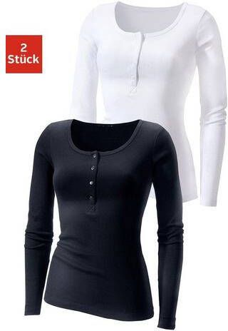 H.I.S Shirt met lange mouwen met knoopsluiting voor(2 delig, Set van 2 Set van 2 )