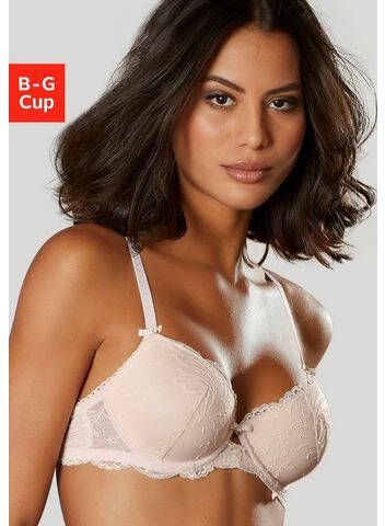 Lascana Bh met steuncups ANTONELLA van gebloemde kant met een fijne sierstrik en glitteraccessoire