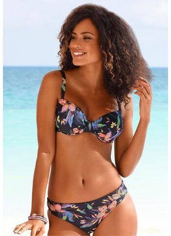 Lascana gebloemde beugel bikinitop donkergrijs/blauw/roze