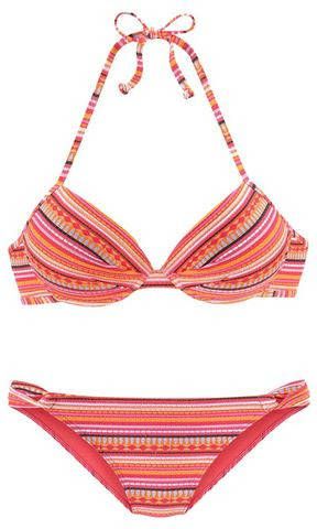 Lascana push up bikini met all over print roze/oranje/geel