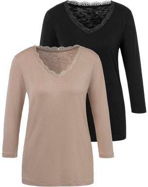 Lascana Shirt met 3/4 mouwen met fijne kant bij de hals