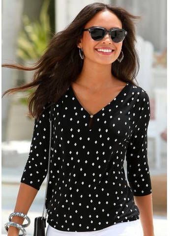 Lascana Shirt met 3/4 mouwen met schouderrimpeling(Set van 2 )