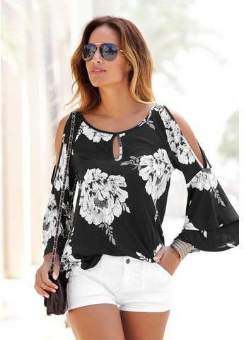 Lascana Shirt met 3/4 mouwen met trompetmouwen