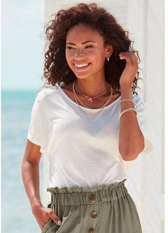 Lascana Shirt met korte mouwen met rijg look op de schouders