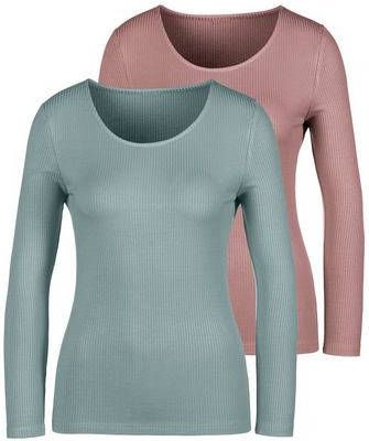 Lascana Shirt met lange mouwen Ribshirt met rechte zoom(Set van 2 )