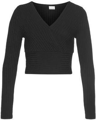 Lascana Shirt met lange mouwen van ribmateriaal in cropped model