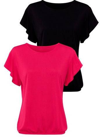 Lascana T shirt met korte volantmouwtjes(Set van 2 )