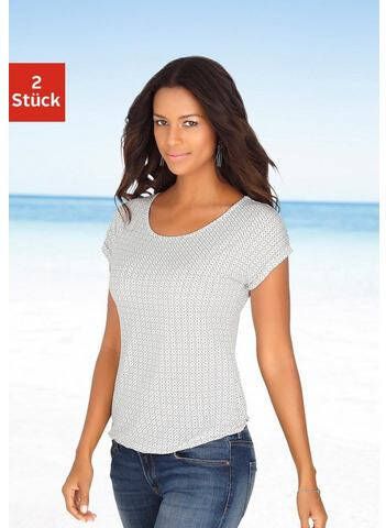 Lascana T shirt met modieuze cut out in de nek(set, Set van 2 )