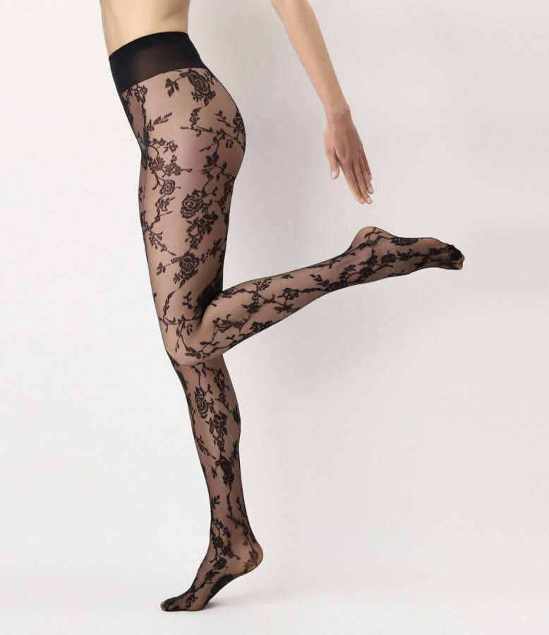 Oroblu panty met all over bloemenprint 15 denier zwart