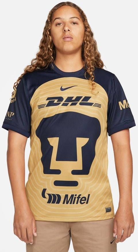 Nike Pumas UNAM 2022/23 Stadium Uit voetbalshirt met Dri FIT voor heren Truly Gold/Obsidian/Obsidian Heren