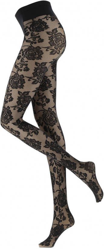 Oroblu panty met ingebreid bloemenpatroon 20 denier zwart