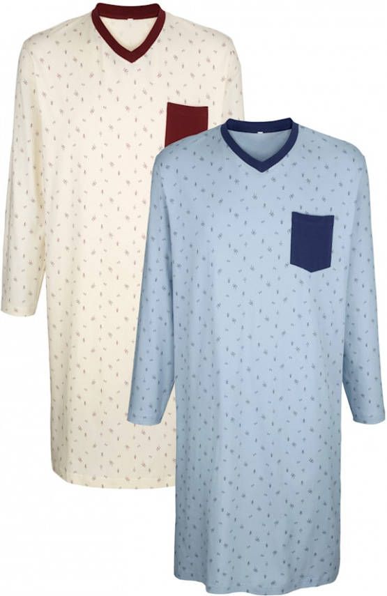 G Gregory Nachthemden met zijsplitten Ecru/Lichtblauw