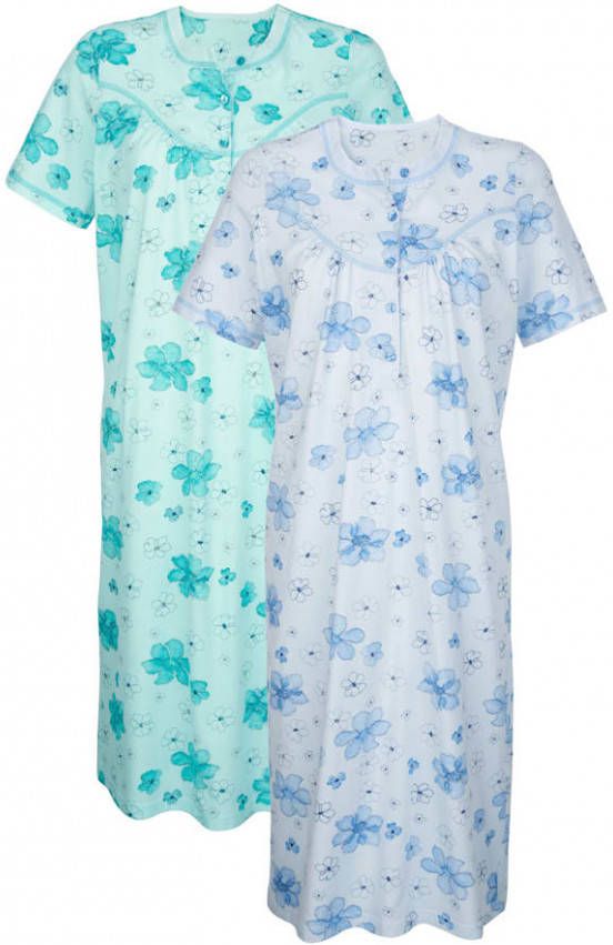 harmony Nachthemd met contrasterende stiksels Mint/Lichtblauw