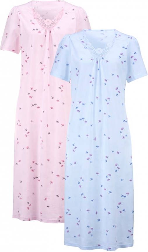 harmony Nachthemd met romantisch kantmotief Roze/Blauw