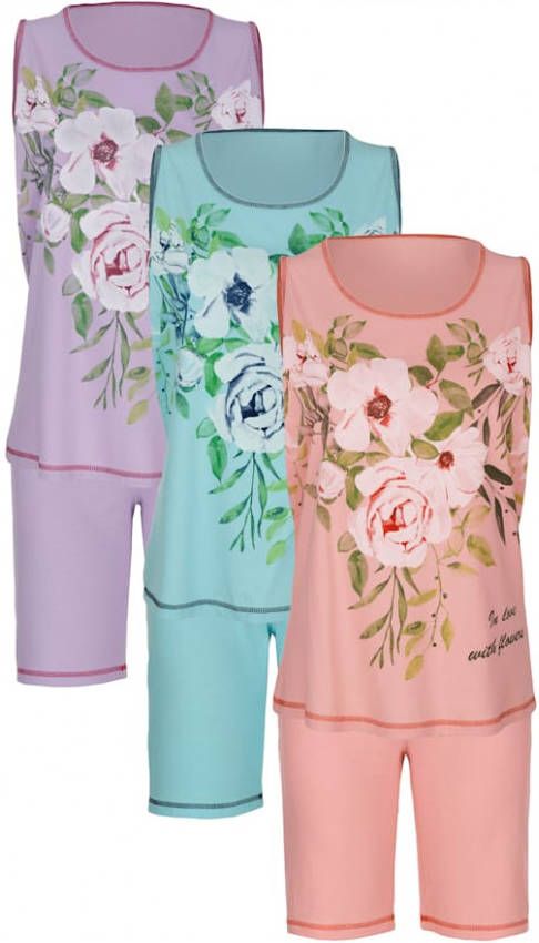 harmony Shortama's per 3 met contrastkleurige naden Mint/Lila/Apricot